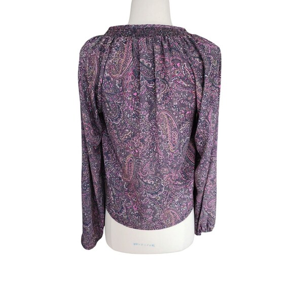 Evereve Blouse Womens XS Artsy Boho Corpcore Green Pink Kyra Paisley Smocked - Picture 4 of 8